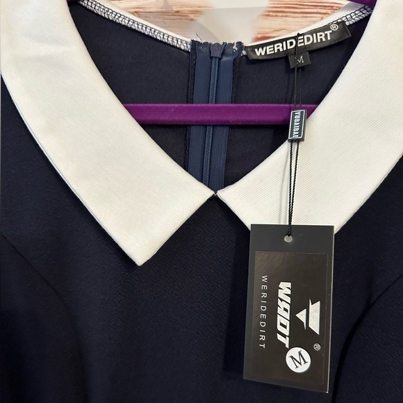 COPY - WERIDEDIRT Vintage Peter Pan Collar Fit & Flare A-Line Swing Dress Blue … - Picture 8 of 13